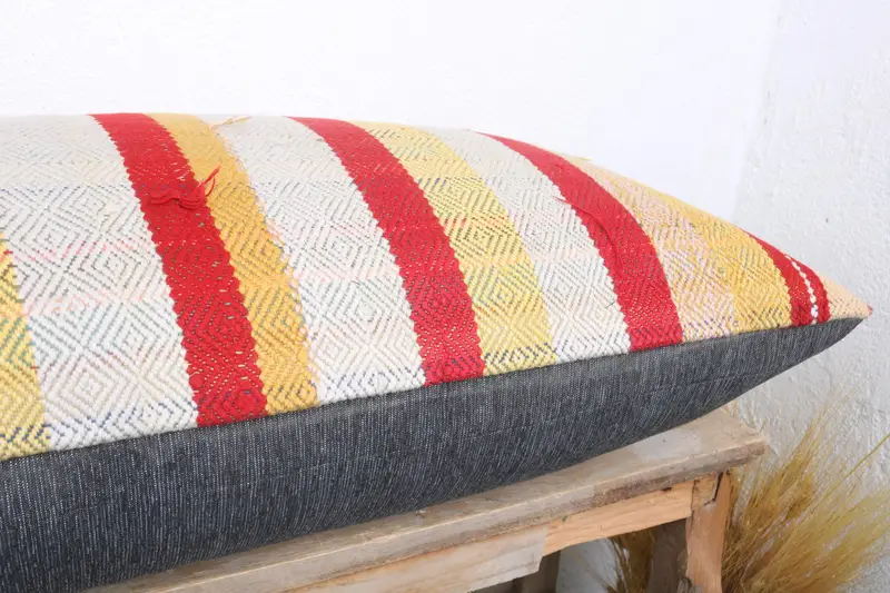 Handmade Kilim Cushion, Art Deco Cushion Cover, Boho Pillow Sham Cover, Pastel Cushion, Pillow Case, Kilim Pillow Cover, 16x36 Red Pillow - 6