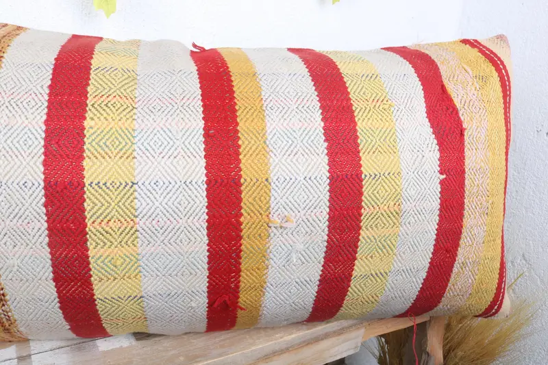 Handmade Kilim Cushion, Art Deco Cushion Cover, Boho Pillow Sham Cover, Pastel Cushion, Pillow Case, Kilim Pillow Cover, 16x36 Red Pillow - 5