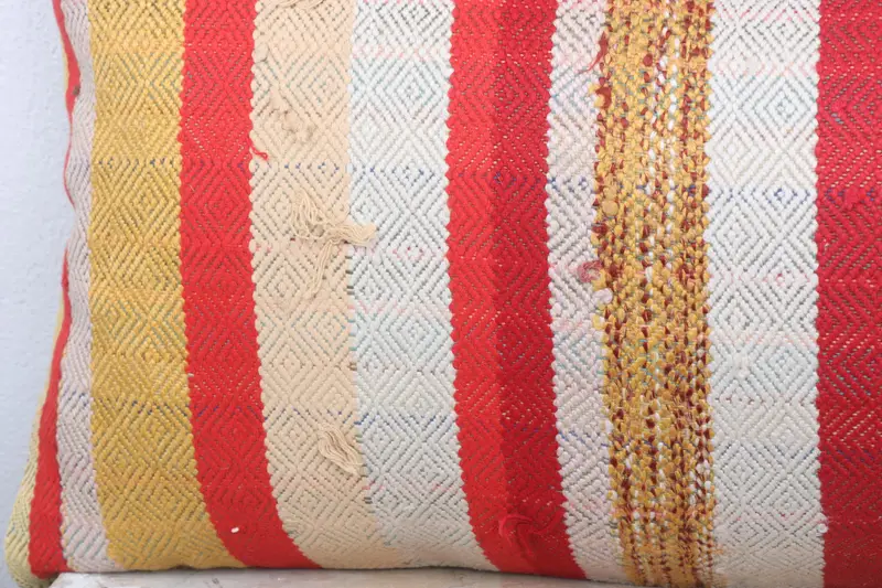 Handmade Kilim Cushion, Art Deco Cushion Cover, Boho Pillow Sham Cover, Pastel Cushion, Pillow Case, Kilim Pillow Cover, 16x36 Red Pillow - 3