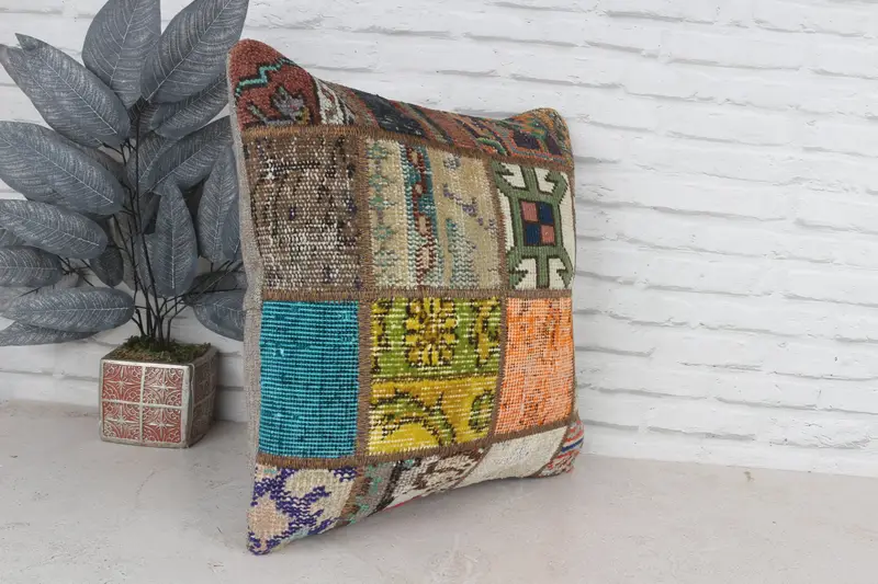 Vintage Kilim Pillow Cushion, Turkish Pillow, 20x20 Green Cushion, Cushion Cover, Vintage Kilim Throw Pillow, Home Decor Pillow - 4