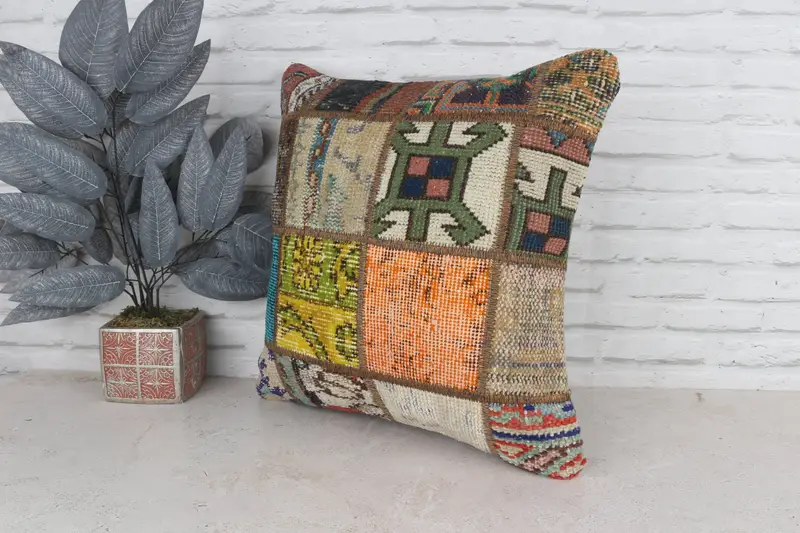 Vintage Kilim Pillow Cushion, Turkish Pillow, 20x20 Green Cushion, Cushion Cover, Vintage Kilim Throw Pillow, Home Decor Pillow - 5