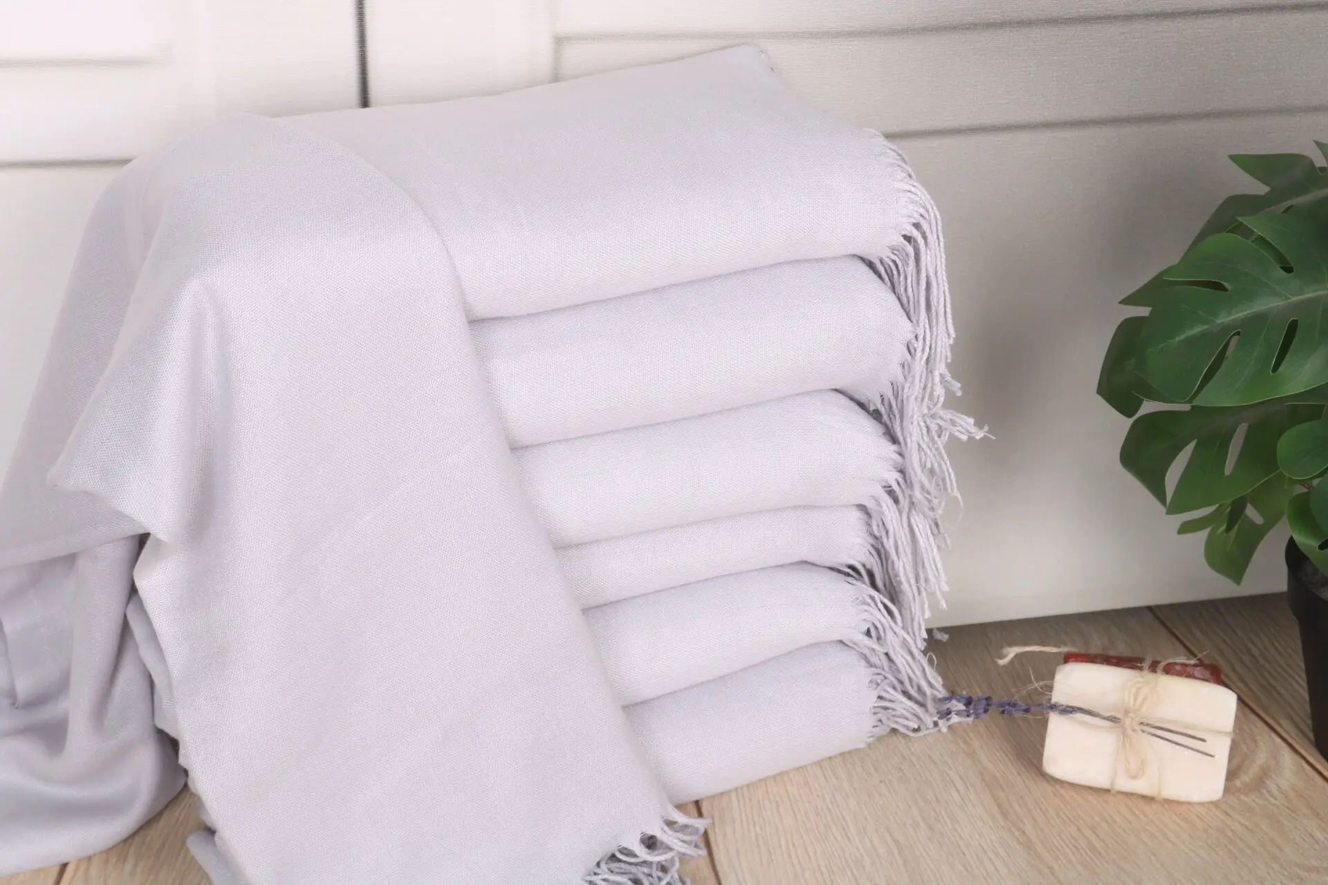 Handmade Light Gray Turkish Cotton Personalized Towel, 67x28 Inches - 1