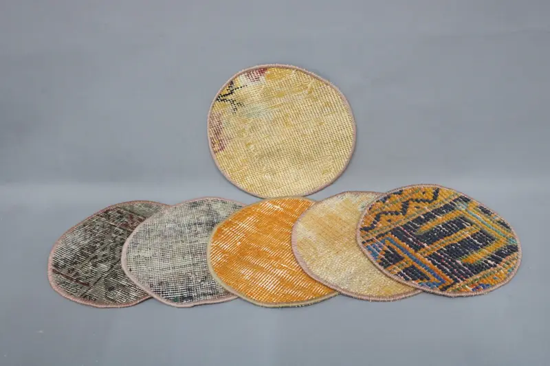 Manteles individuales bohemios circulares en azul y rosa, manteles individuales de algodón y lana