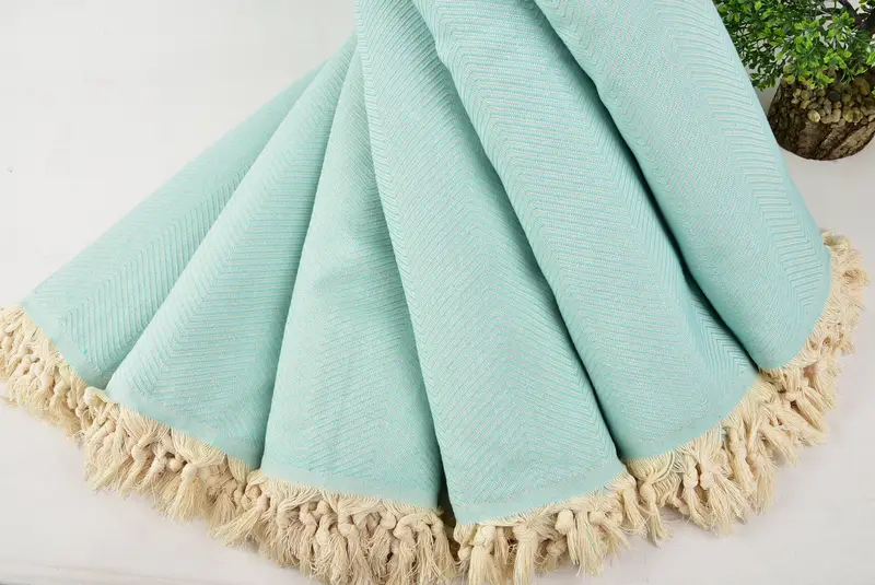 Throw Blanket, 84x68 Cotton Zig zag Towel, Organic Throw, Woven Throw Blanket, Beach Theme Bachelorette Party, Gift For Bride, Woven Blanket - 4