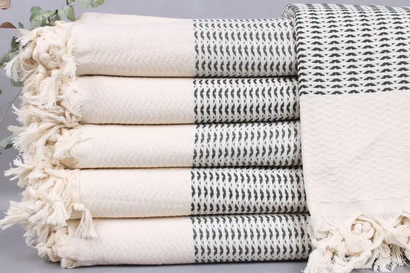 Beach Blanket Turkish Cotton Khaki Green Diamond Bedspread, 75x89 Inches