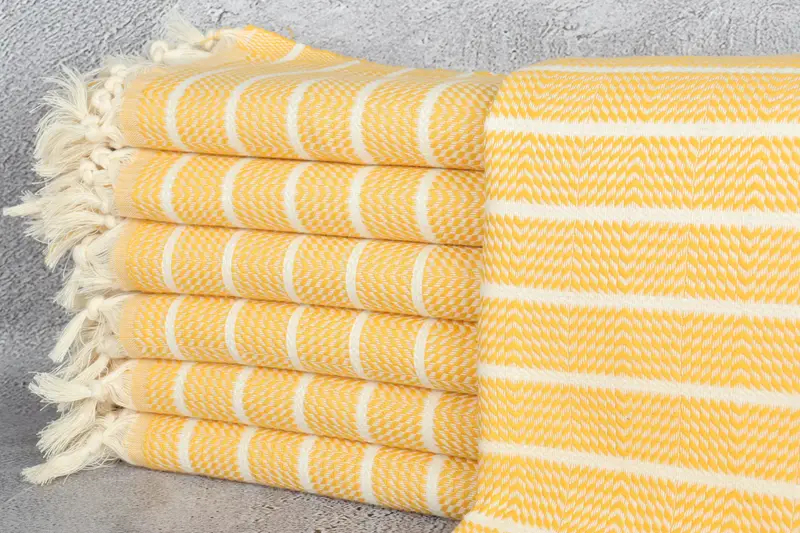 Kişiye Özel Plaj Havlusu Hardal Çizgili, Bej, 40x71 İnç