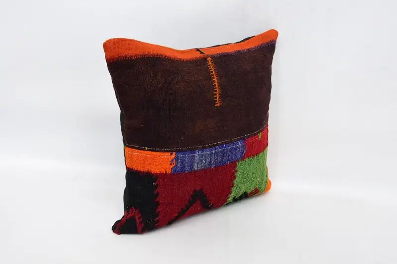 Square Throw Pillow Cover, Boho Pillow Sham Cover, 16x16 Brown Pillow Case, Kilim Cushion Sham, Handmade Pillow Cover, Turkish Pillow, Pillow Case - 3