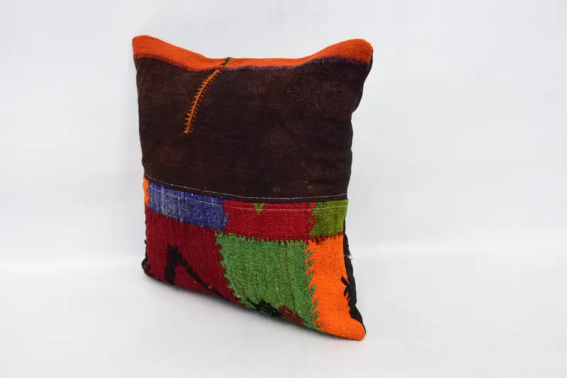 Square Throw Pillow Cover, Boho Pillow Sham Cover, 16x16 Brown Pillow Case, Kilim Cushion Sham, Handmade Pillow Cover, Turkish Pillow, Pillow Case - 4