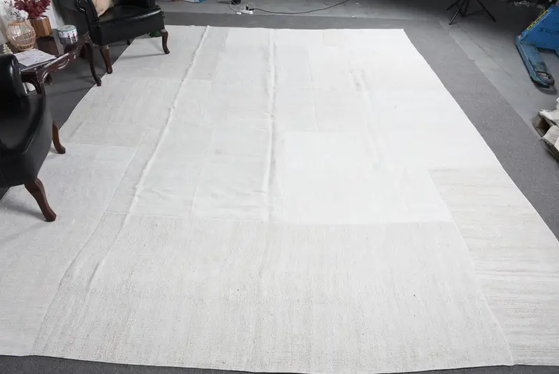 Alfombra turca de gran tamaño de 9,96x13,96 pies, alfombra vintage, alfombra floral blanca Kilim - 1