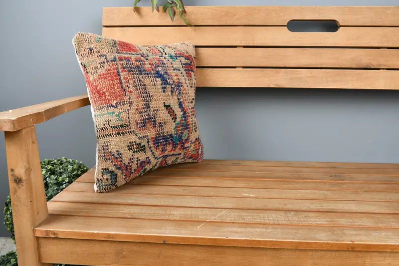 Kilim Pillow Cover, Luxury Pillow Cover, Vintage Pillow, Ethnical Kilim Rug Pillow, Cushion, Boho Throw Cushion Case, 14x14 Blue Cushion - 1