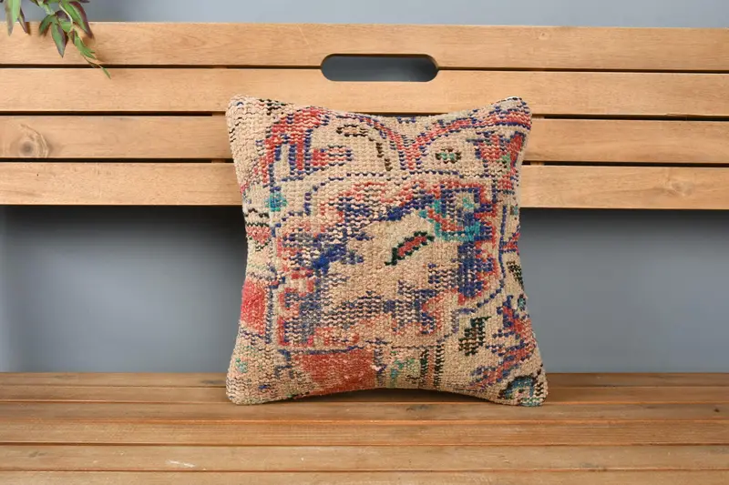Kilim Pillow Cover, Luxury Pillow Cover, Vintage Pillow, Ethnical Kilim Rug Pillow, Cushion, Boho Throw Cushion Case, 14x14 Blue Cushion - 6