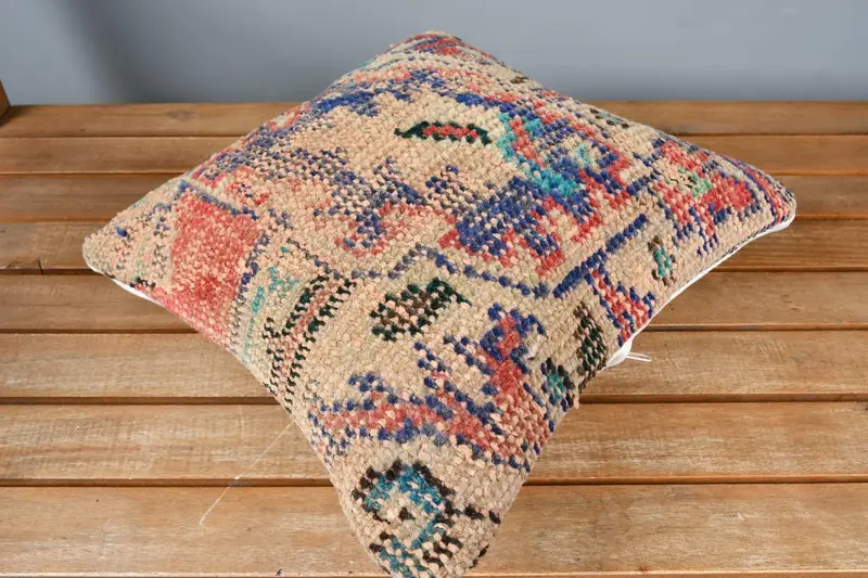 Kilim Pillow Cover, Luxury Pillow Cover, Vintage Pillow, Ethnical Kilim Rug Pillow, Cushion, Boho Throw Cushion Case, 14x14 Blue Cushion - 2