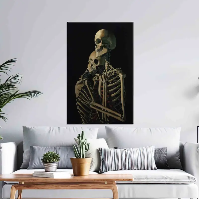 スカル スケルトン カップル シュールなキャンバス プリント - 芸術的なエレガンス