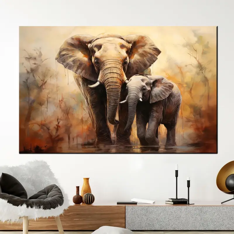 Elegant Elephant Canvas: Modern Wild Animal Gift for Mother