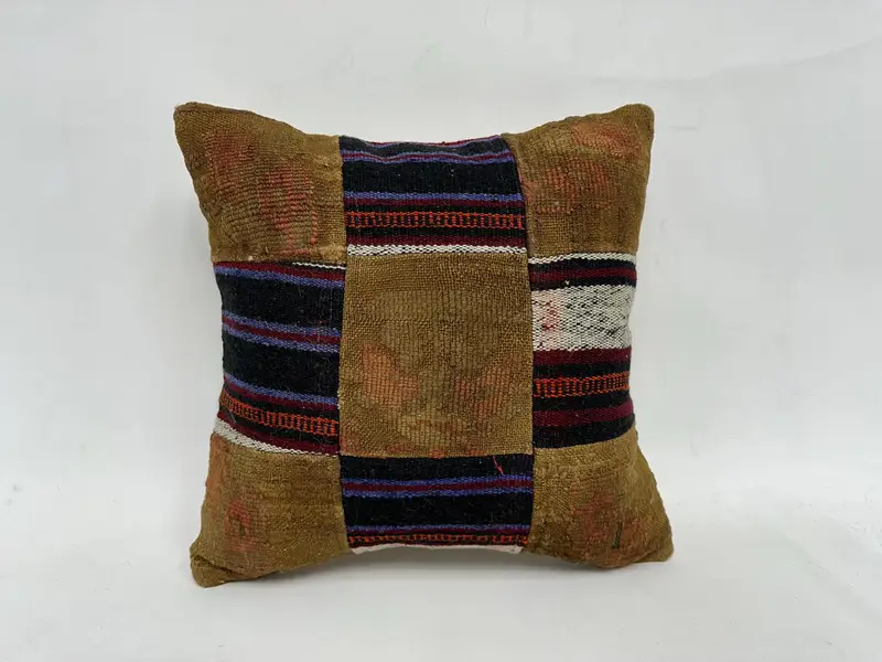 Home Decor Pillow, 18x18 Brown Pillow Case, Handmade Rug Seat Pillow Sham, Pillow for Sofa, Kilim Cushion Sham, Pillow Case - 1
