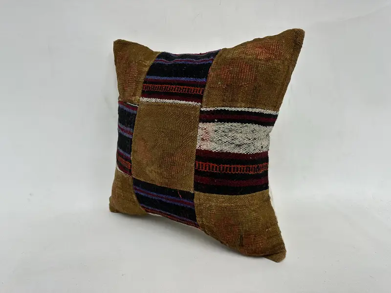 Home Decor Pillow, 18x18 Brown Pillow Case, Handmade Rug Seat Pillow Sham, Pillow for Sofa, Kilim Cushion Sham, Pillow Case - 4
