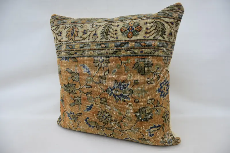 Living Room Throw Pillow Case, Cushion Case, Vintage Kilim Pillow, 32x32 Orange Cushion Case, Vintage Pillow, Ethnical Kilim Rug Pillow - 5