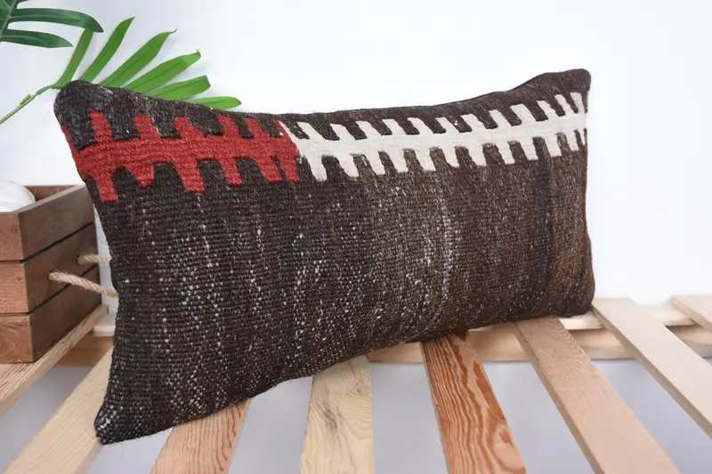 Square Throw Pillow Case, Bed Cushion Case, Cushion Case, Vintage Kilim Throw Pillow, Pillow for Sofa, 10x20 Brown Pillow Case, Vintage Kilim Pillow - 4