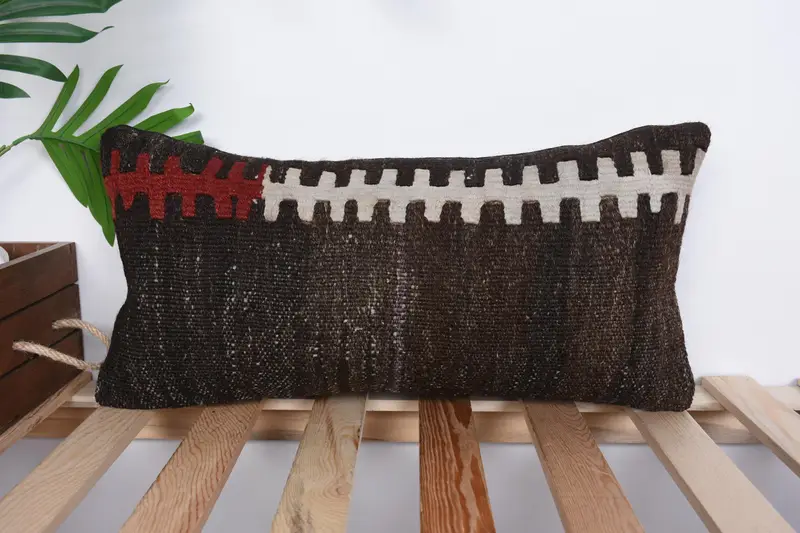 Square Throw Pillow Case, Bed Cushion Case, Cushion Case, Vintage Kilim Throw Pillow, Pillow for Sofa, 10x20 Brown Pillow Case, Vintage Kilim Pillow - 1