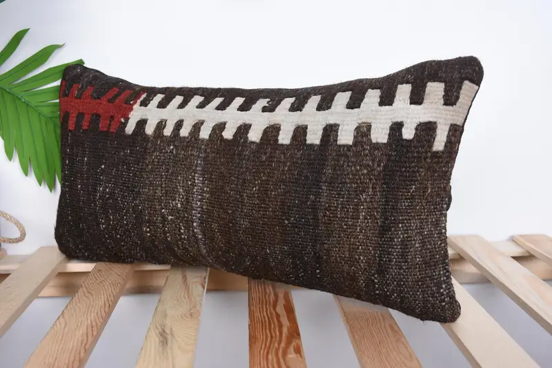 Square Throw Pillow Case, Bed Cushion Case, Cushion Case, Vintage Kilim Throw Pillow, Pillow for Sofa, 10x20 Brown Pillow Case, Vintage Kilim Pillow - 5