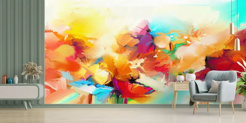 Colorful Painting,Modern Wall Paper,Wall Paper Peel and Stick,Bright Wall Paper,Contemporary Wallpaper,Colorful Absract Wall Paper, - 3