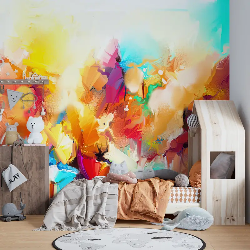 Colorful Painting,Modern Wall Paper,Wall Paper Peel and Stick,Bright Wall Paper,Contemporary Wallpaper,Colorful Absract Wall Paper, - 1