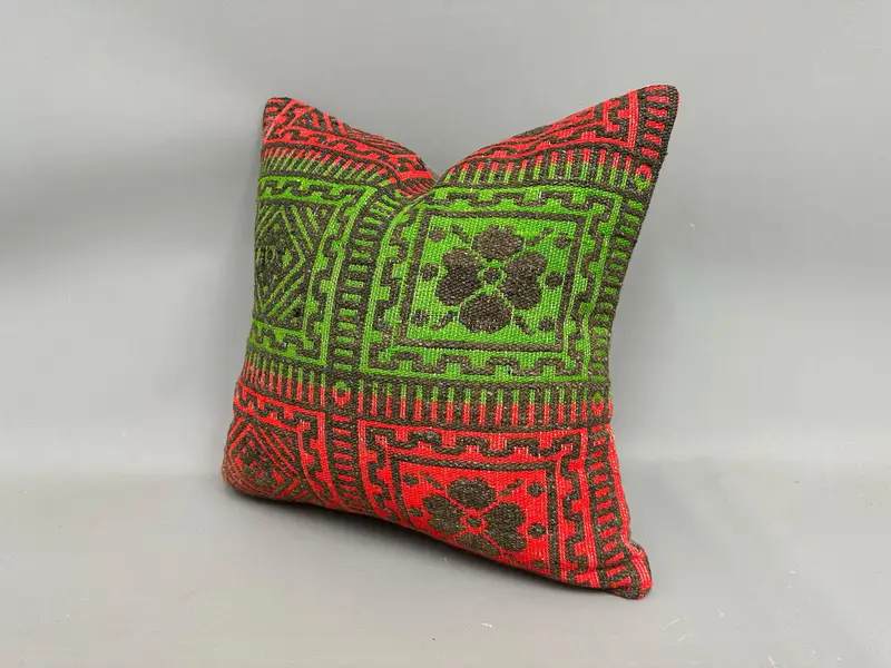 Boho Pillow Sham Cover, Interior Designer Pillow, Kilim Pillow Cover, Vintage Kilim Pillow Pillow, Cushion Case, 18x18 Green Cushion Case - 3