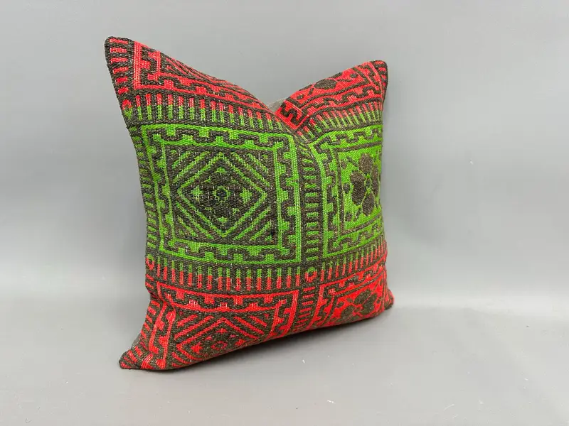 Boho Pillow Sham Cover, Interior Designer Pillow, Kilim Pillow Cover, Vintage Kilim Pillow Pillow, Cushion Case, 18x18 Green Cushion Case - 2
