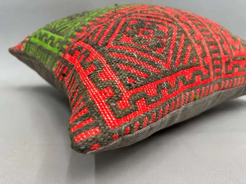 Boho Pillow Sham Cover, Interior Designer Pillow, Kilim Pillow Cover, Vintage Kilim Pillow Pillow, Cushion Case, 18x18 Green Cushion Case - 6