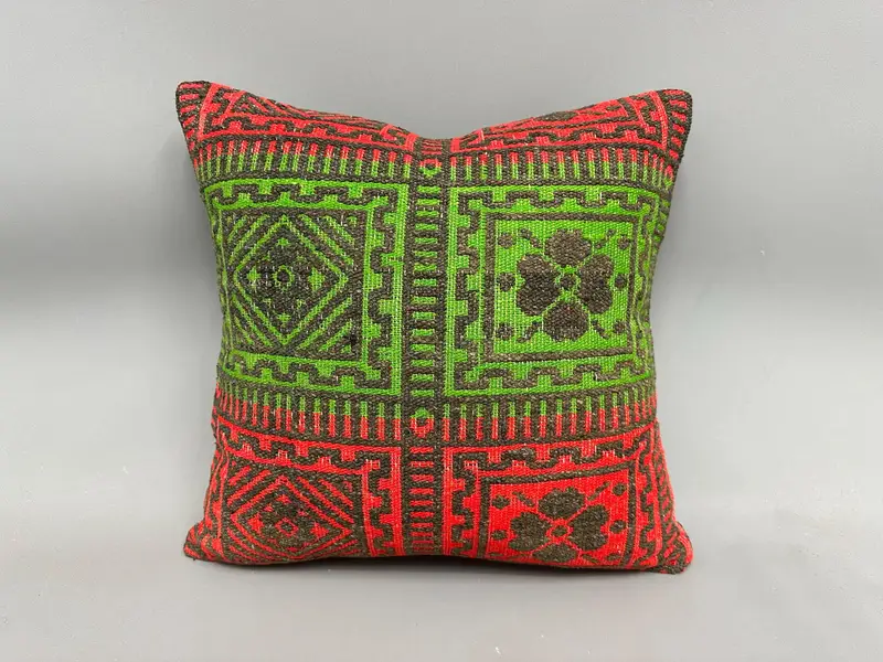 Boho Pillow Sham Cover, Interior Designer Pillow, Kilim Pillow Cover, Vintage Kilim Pillow Pillow, Cushion Case, 18x18 Green Cushion Case - 4