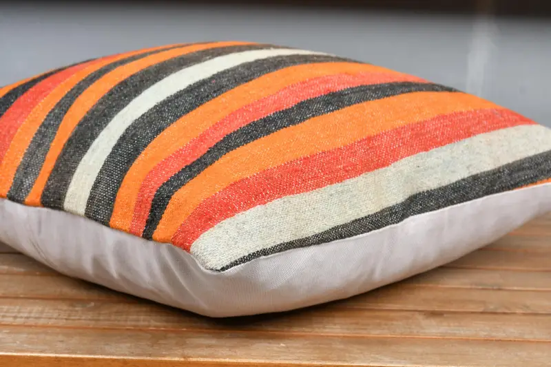 Toss Cushion Cover, Cushion Case, Handmade Kilim Cushion, 18x18 Orange Pillow Cover, Ethnical Kilim Rug Pillow, Boho Pillow, Anatolian Cushion Cover - 4