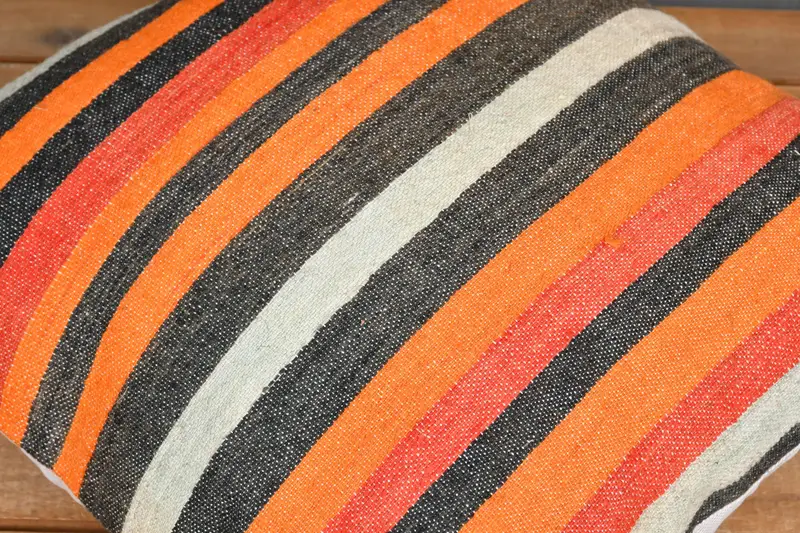 Toss Cushion Cover, Cushion Case, Handmade Kilim Cushion, 18x18 Orange Pillow Cover, Ethnical Kilim Rug Pillow, Boho Pillow, Anatolian Cushion Cover - 3