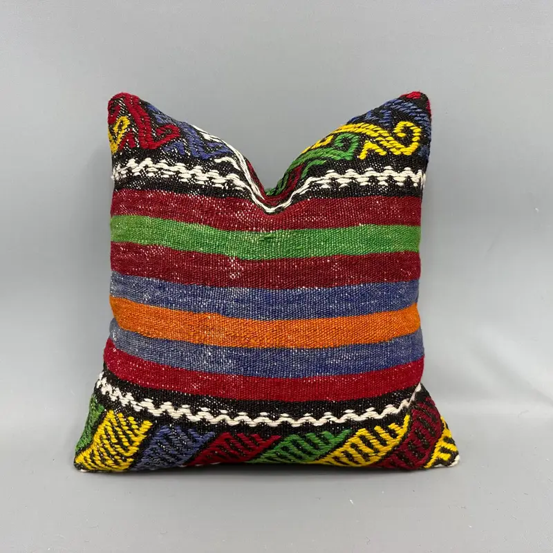Boho Pillow Sham Cover, 18x18 Green Pillow Cover, Turkish Pillow, Kilim Pillow, Pillow, Authentic Pillow Sham, Authentic Pillow Case - 1