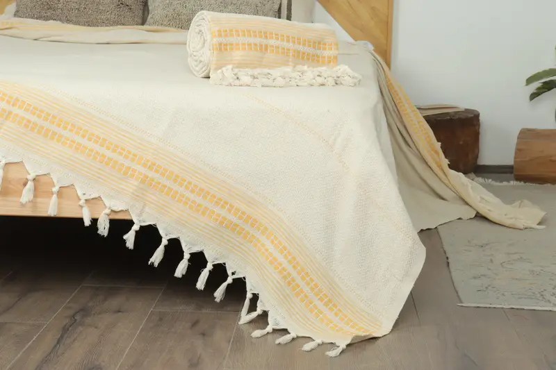 Boyfriend Christmas Gift, Turkish Blanket, Wedding Anniversary Gift, Bridal Shower Gift, Personalized Gifts, 96x94 Linen Striped Towel - 7