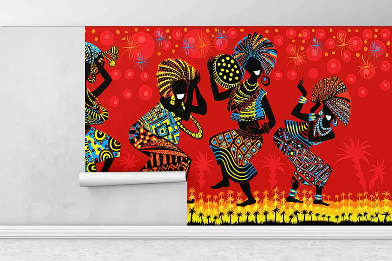 African Woman Dancing Digital Paper, Abstract Woman Wall Decals, Paper Crafts, Black Women Wall Poster, African Wall Art, 3D Wallpaper, - 1