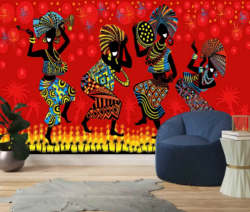 African Woman Dancing Digital Paper, Abstract Woman Wall Decals, Paper Crafts, Black Women Wall Poster, African Wall Art, 3D Wallpaper, - 7