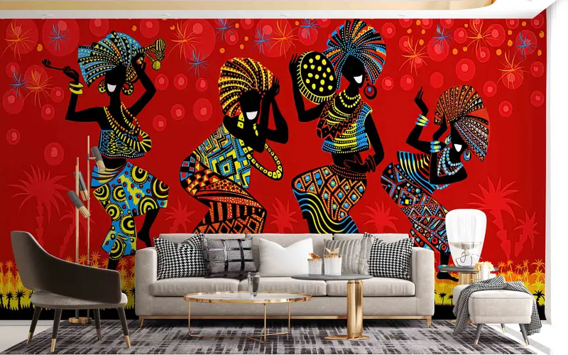 African Woman Dancing Digital Paper, Abstract Woman Wall Decals, Paper Crafts, Black Women Wall Poster, African Wall Art, 3D Wallpaper, - 4