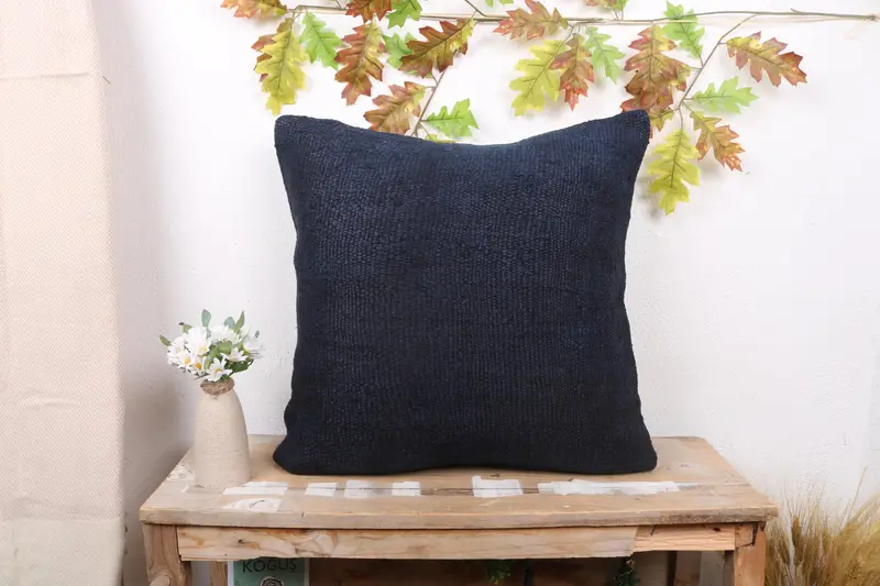 Blaues und bronzefarbenes Patchwork-Wurfkissen, 22x22 besticktes Kissen