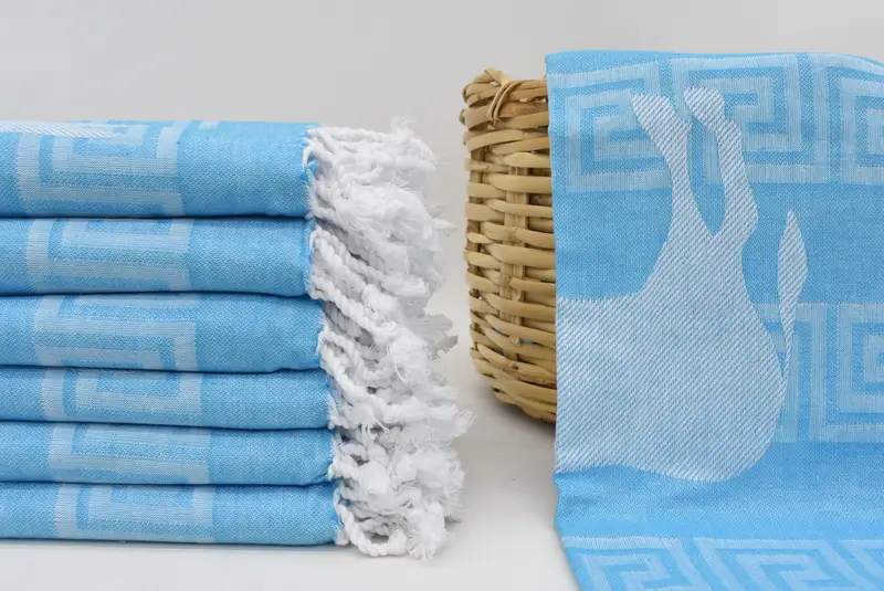 Beach Towel Turkish Cotton Turquoise Organic Patterned, 70x40 Inches