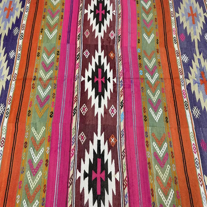 Purple & Orange Rug, 5,7x11,9 ft Striped Geometric Design