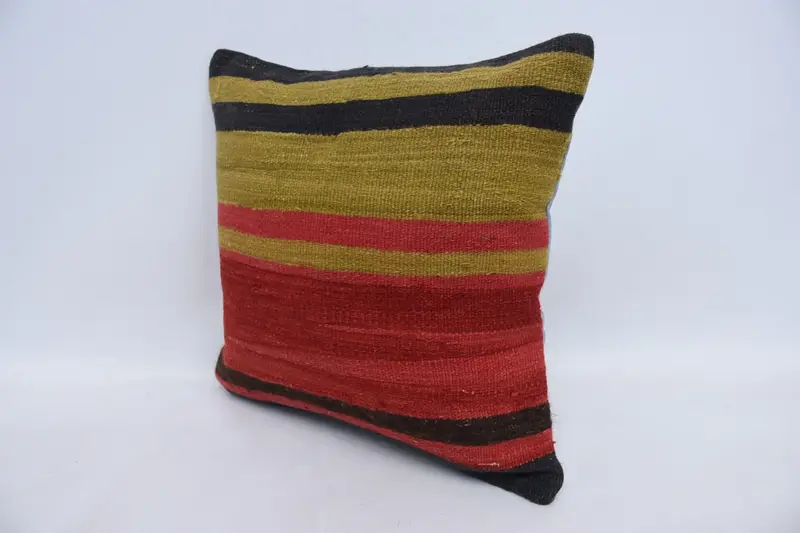 Oriental Cushion Case, Gift Pillow, Vintage Pillow, Turkish Kilim Pillow, Ethnic Throw Pillow Cover, 16x16 Red Pillow Case, Pillow Case - 4