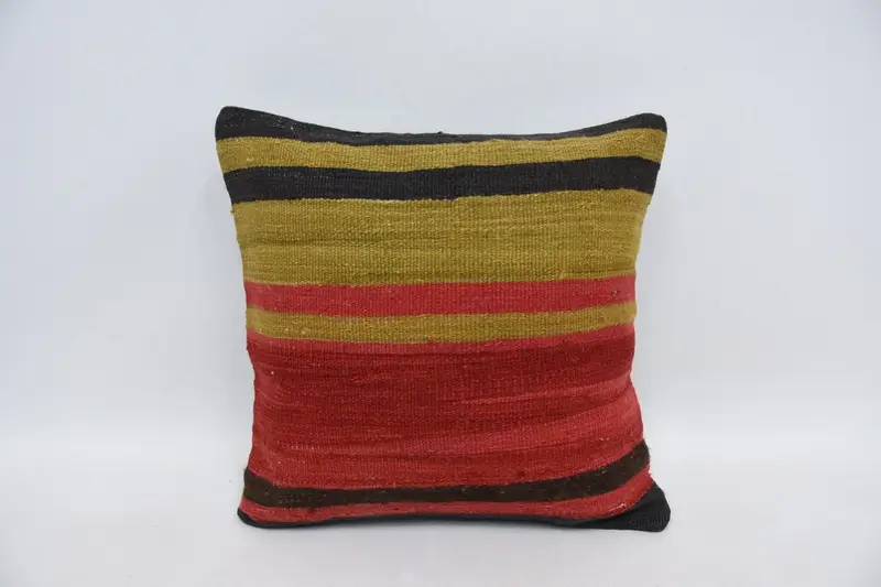 Oriental Cushion Case, Gift Pillow, Vintage Pillow, Turkish Kilim Pillow, Ethnic Throw Pillow Cover, 16x16 Red Pillow Case, Pillow Case - 1