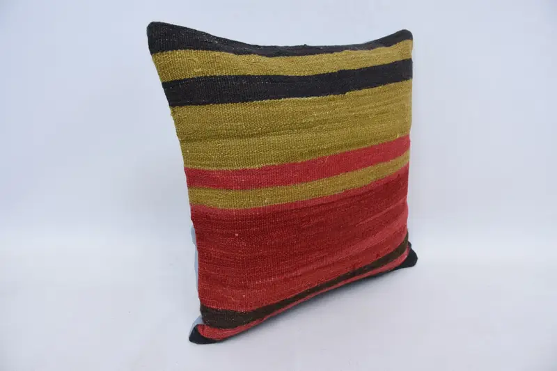 Oriental Cushion Case, Gift Pillow, Vintage Pillow, Turkish Kilim Pillow, Ethnic Throw Pillow Cover, 16x16 Red Pillow Case, Pillow Case - 3