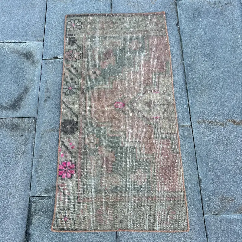 1.5x3 ft Oushak Turkish Rug, Gray Striped Vintage Rug Wool - 1