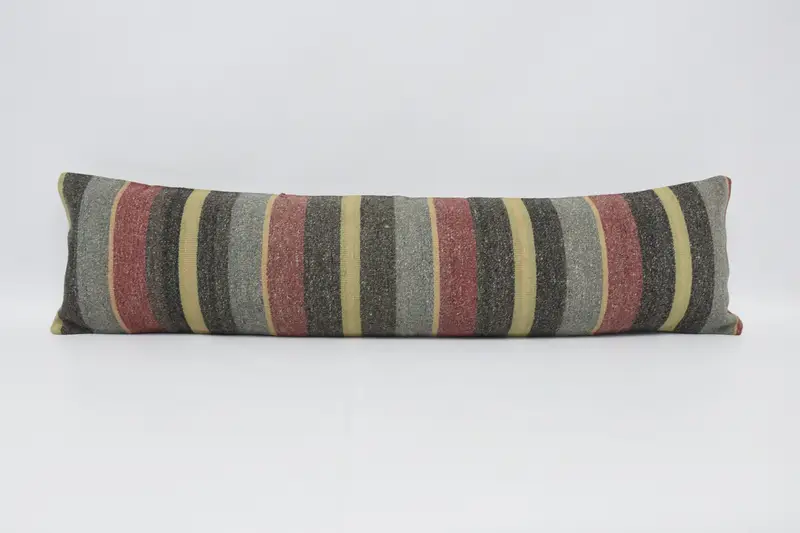 Striped Throw Antique Pillow Cover, Rectangle 30x122 cm Blue Euro Sham - 1