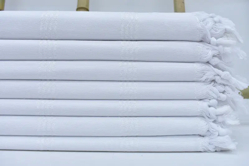 Personalized Beach Towel Monogrammed Turkish Cotton White Stripes, 69x30 Inches