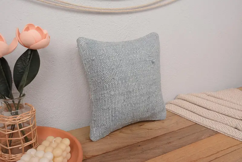 Graues Southwestern besticktes Kissen, 12x12 handgemachtes Wurfkissen