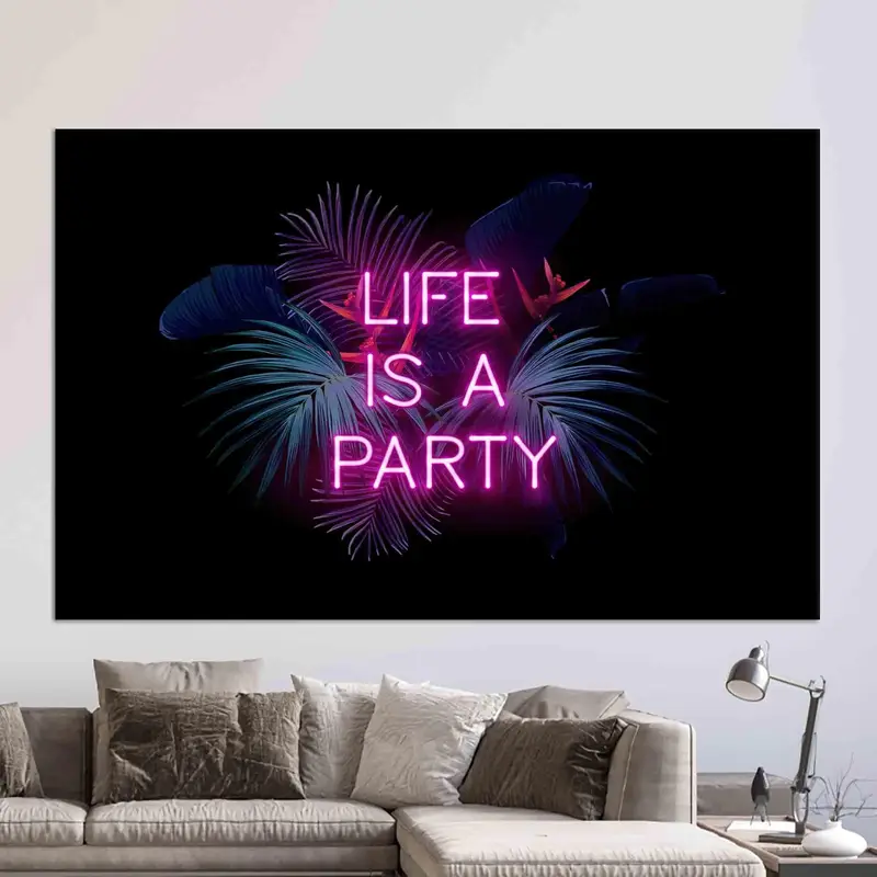 Canlı Tropikal Parti Tasarımı Baskılı Kanvas - Neon Tropikal Hisler