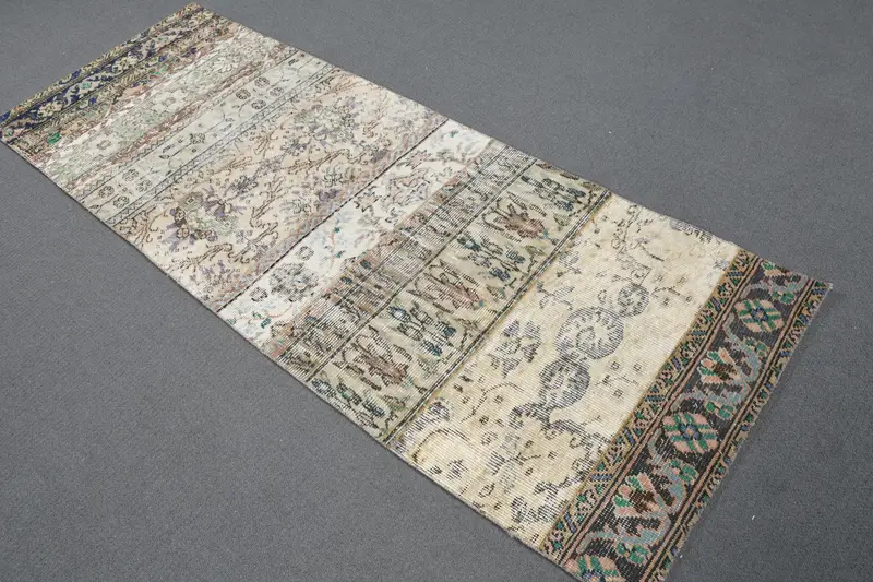 Turkish Runner Rug 2.5x6.9 ft (77x211 cm), Oushak Blue Ombré Vintage Rug - 1