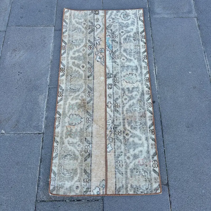 1.7x3.7 ft Turkish Oushak Rug, Vintage Rug, Gray Wool Rug - 1